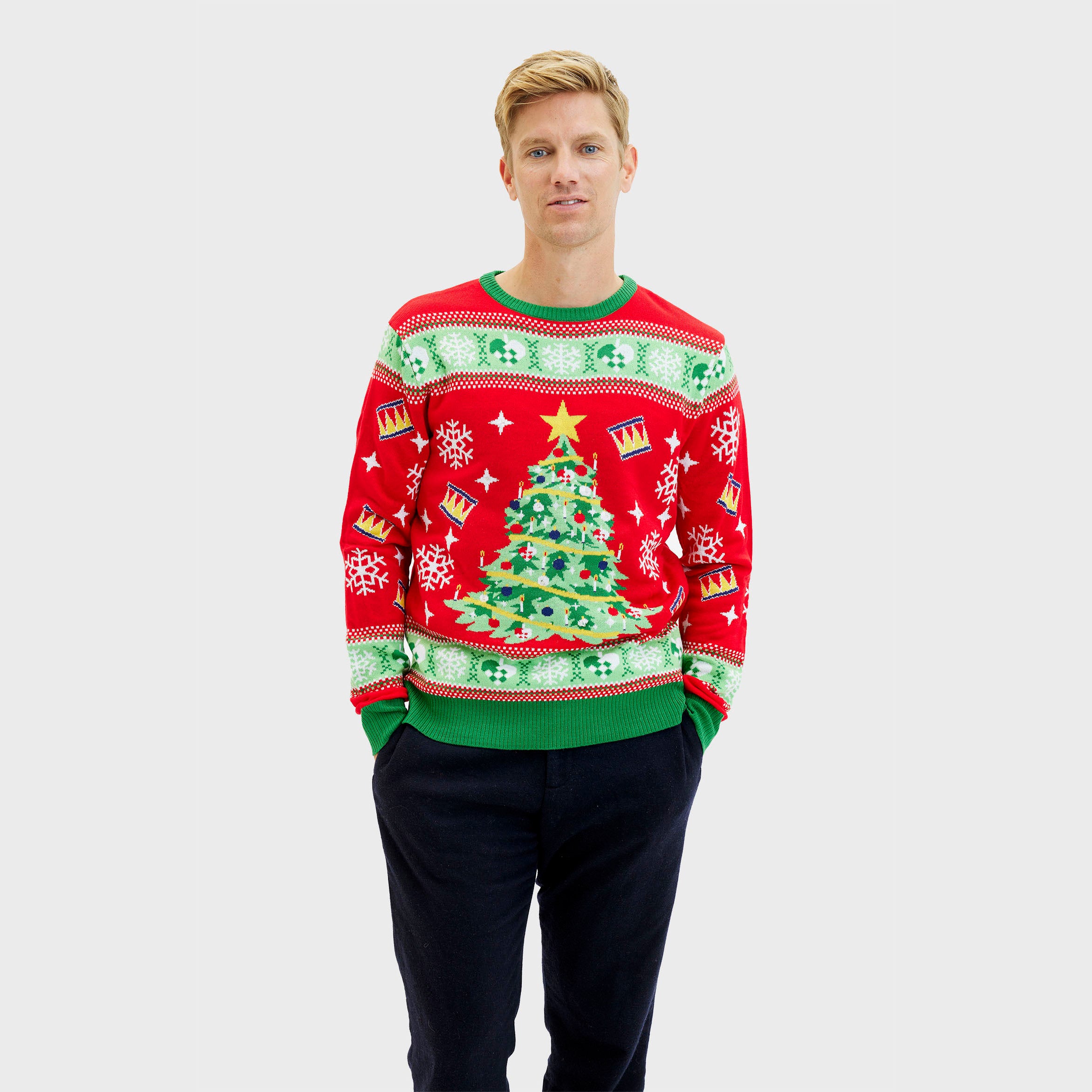 Juletræets Julesweater Rød LED - Herre